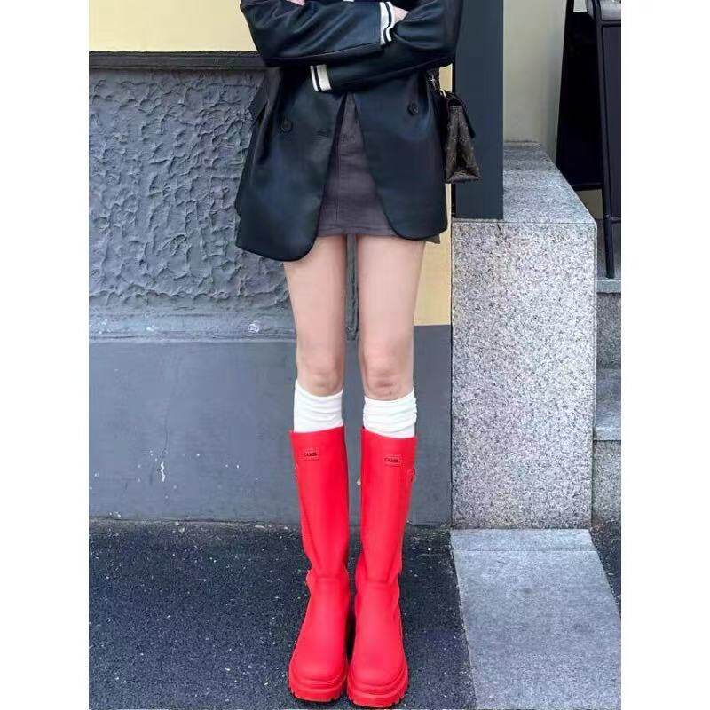 雨靴搭配袜子女长筒袜无骨美式