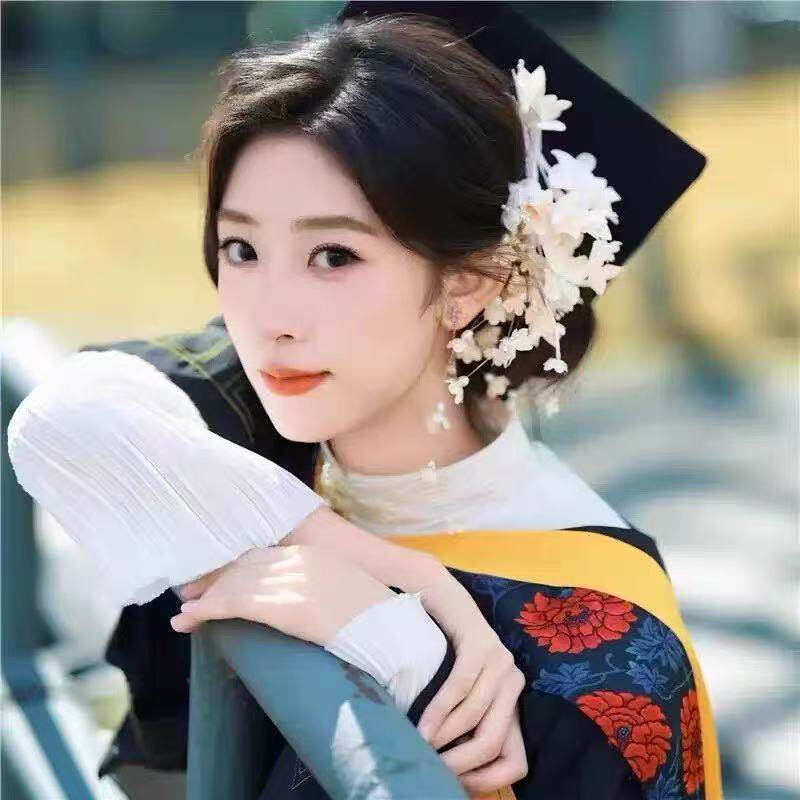 学士帽铃兰花簪花发夹白色真花朵流苏发饰气质古风布艺花侧边夹