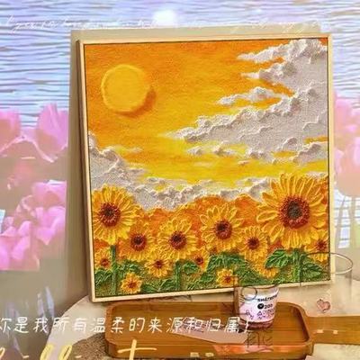 奶油花卉风景石英砂肌理画diy