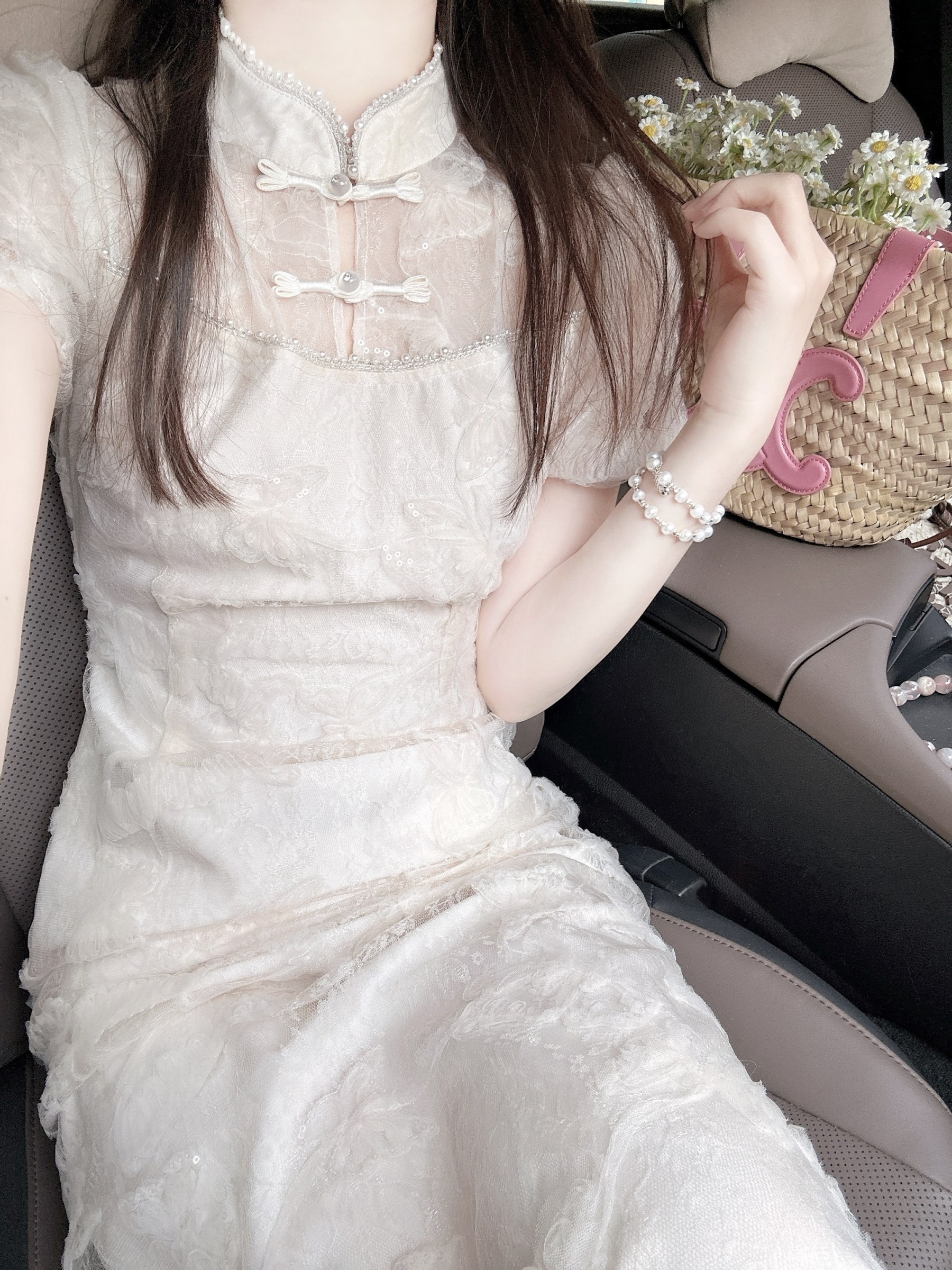 糯米家 重工蕾丝新中式改良旗袍女新款小个子国风订婚礼服连衣裙
