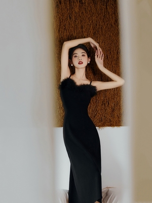性感鱼尾裙丝绒性感吊带礼服裙