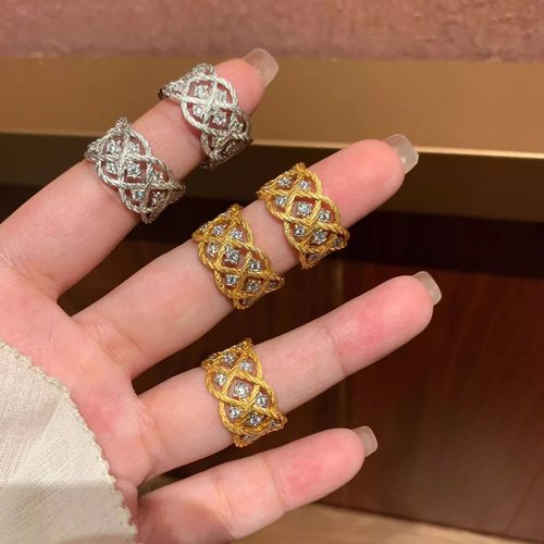 S925纯银！意式中古拉丝工艺菱格戒指轻奢小众高级珠宝感高碳钻