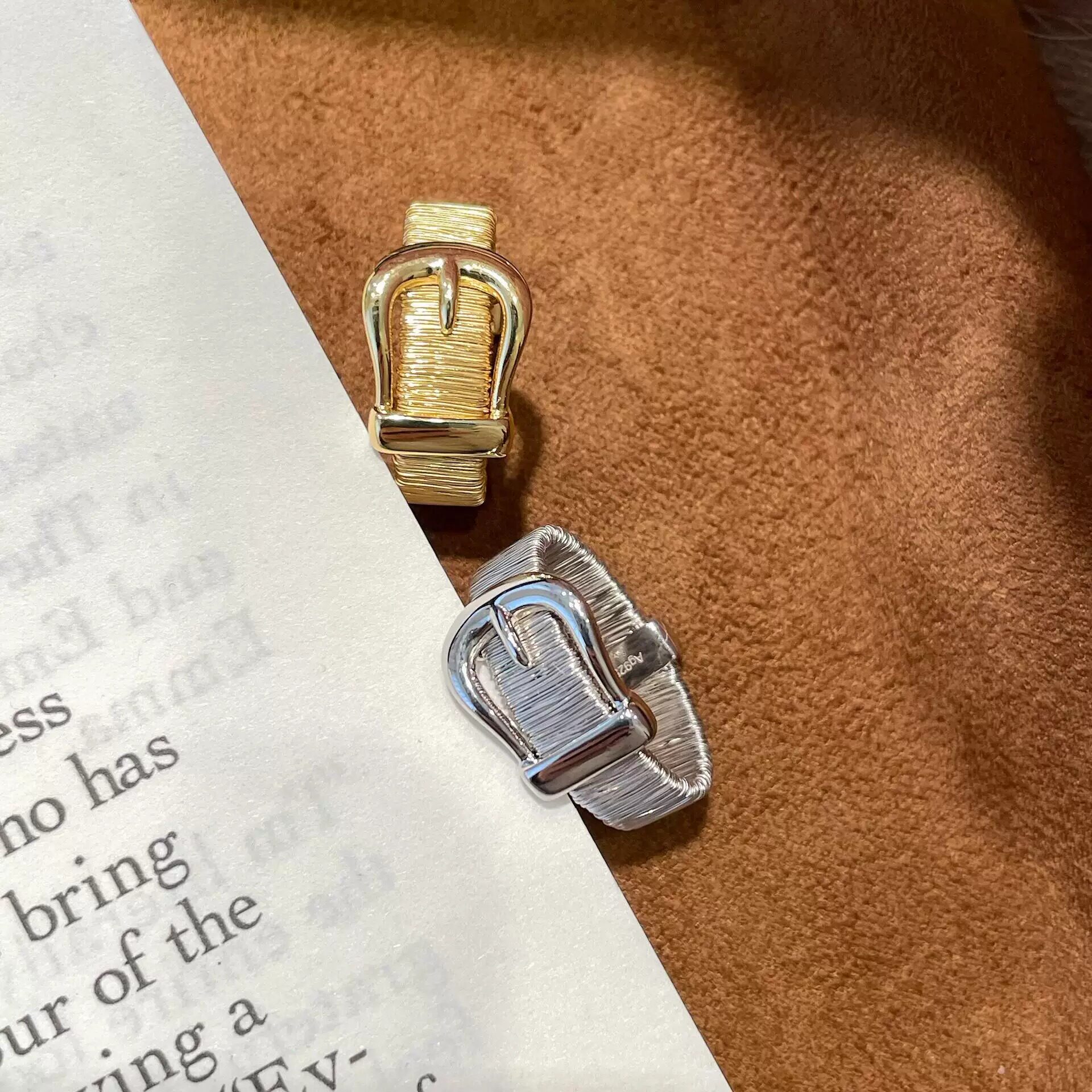 S925纯银!皮带扣戒指意大利绕丝技术锻面马蹄扣轻奢小众高级感