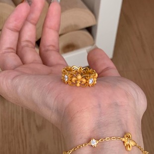 S925纯银！鸢尾花纯银戒指意式风情中古拉丝工艺轻奢小众纯银戒指