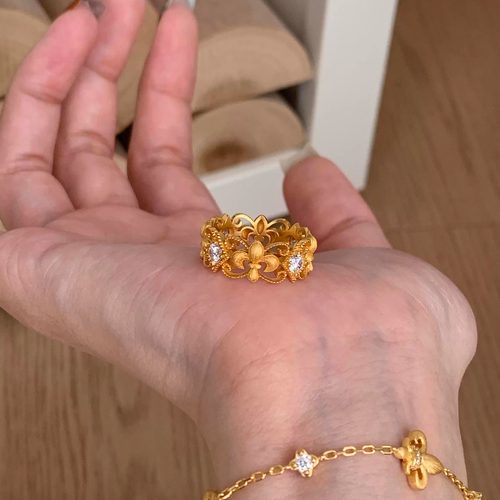 S925纯银！鸢尾花纯银戒指意式风情中古拉丝工艺轻奢小众纯银戒指