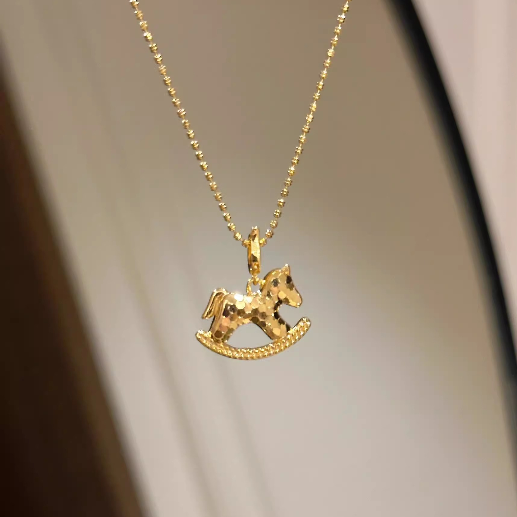 S925纯银！碎冰冰摇摇马项链童趣高级时髦CNC工艺气质甜美锁骨链