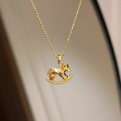 S925纯银！碎冰冰摇摇马项链耳钉套装童趣气质时髦CNC工艺饰品