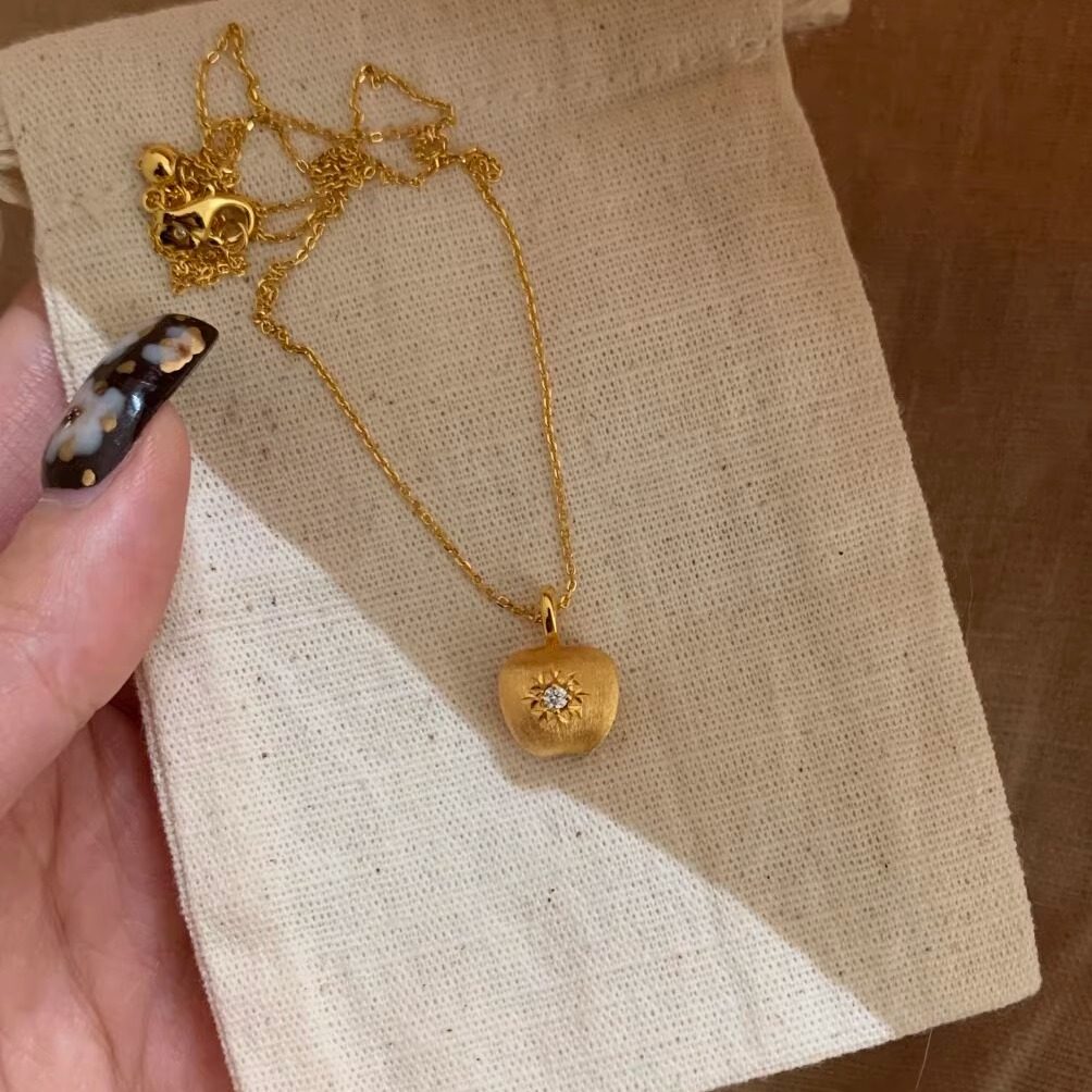 S925纯银！双面戴拉丝苹果项链圣诞节礼物秋冬轻奢毛衣链纯银项链