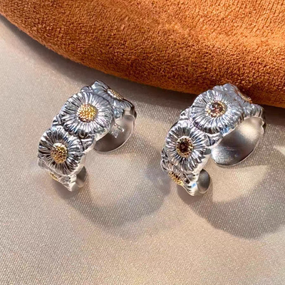 S925纯银！GD权志龙同款纯银戒指布契风小雏菊中古拉丝工艺复古