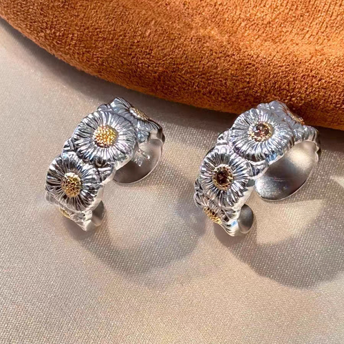 S925纯银！GD权志龙同款纯银戒指布契风小雏菊中古拉丝工艺复古