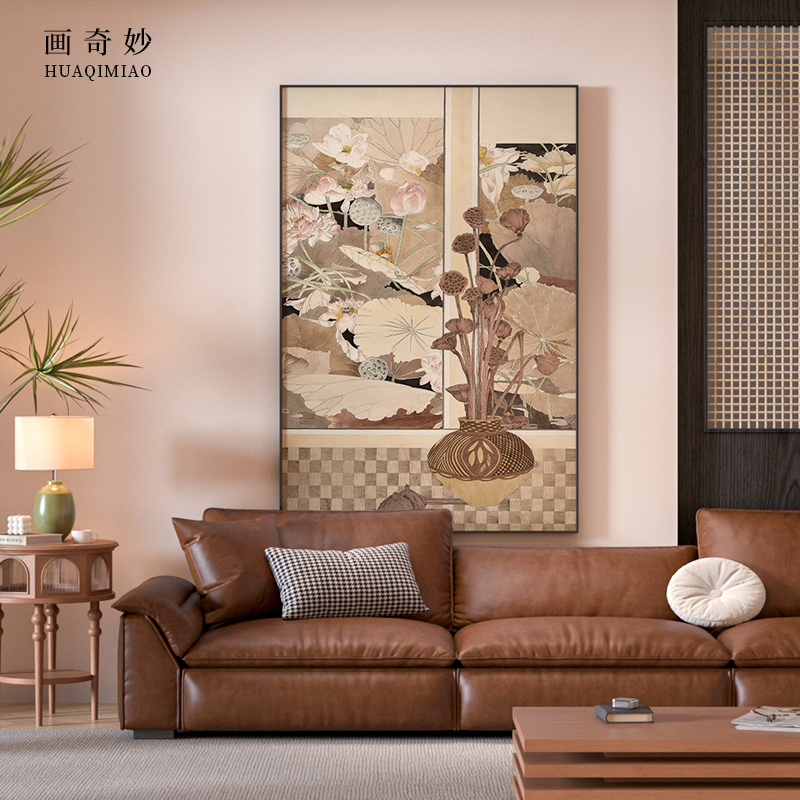 新中式复古禅意荷花宋代美学客厅玄关装饰画卧室床头壁画竖版挂画图片