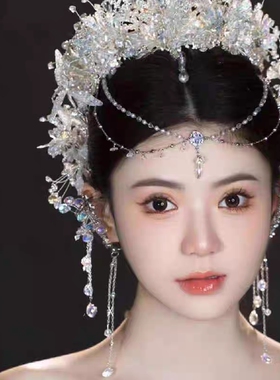 奢华闪亮皇冠新娘头饰眉心坠王冠额链主纱公主礼服发饰婚纱配饰品