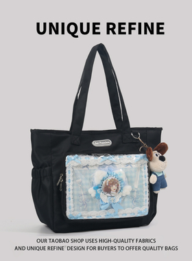 0812#新品 手提包女黑色吧唧痛包挎包时尚腋下包日系高颜值单肩包