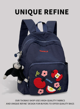 书包初中女生*INS风小众简约女孩双肩包女高中生深色耐脏双肩背包