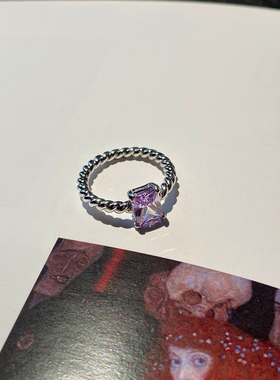 原创设计银色复古麻花蓝紫色宝石