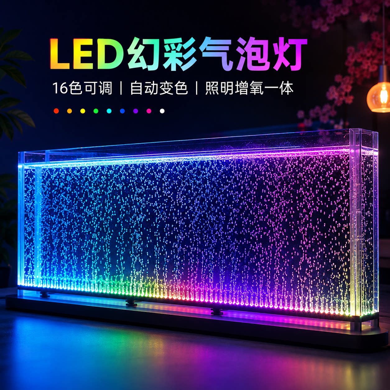 2025新款鱼缸灯led潜水防水照明自动变色气泡灯水族箱幻彩造景灯