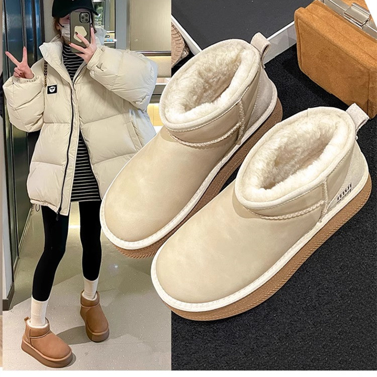 东北雪地靴女2025年冬季新款皮面厚底防水防滑棉靴保暖加绒面包鞋