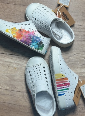 特价清仓native童鞋彩虹系列平底休闲洞洞鞋包头凉鞋时尚沙滩鞋