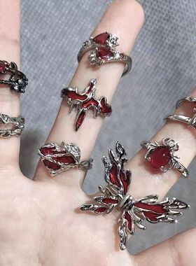 欧美朋克十字架蝴蝶个性开口戒指女时尚甜酷辣妹中性风独特食指