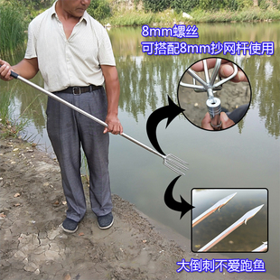 不锈钢三齿鱼叉叉头小倒刺老式大灯笼叉鱼超硬纯手工钢叉渔具大全