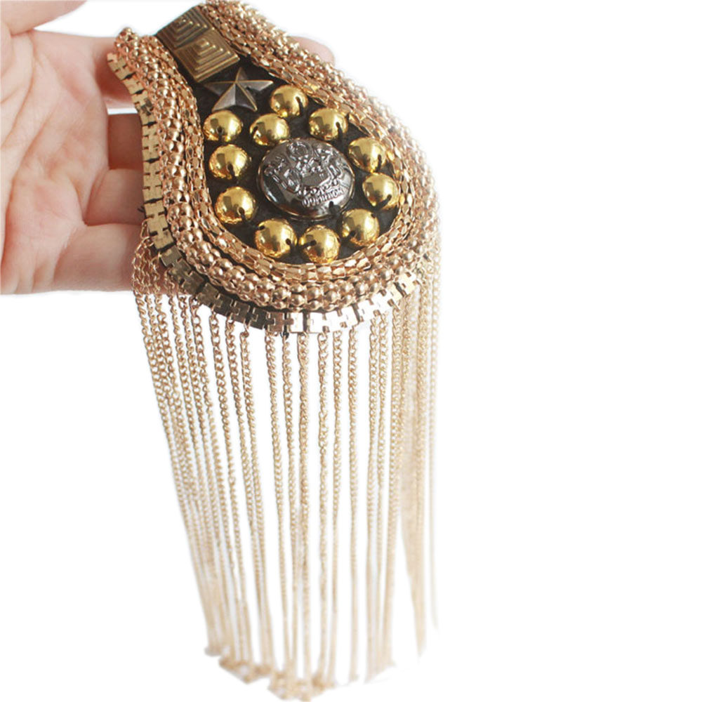 韩版英伦复古服装肩部配饰品 时尚演出气质金属流苏肩章男女胸针