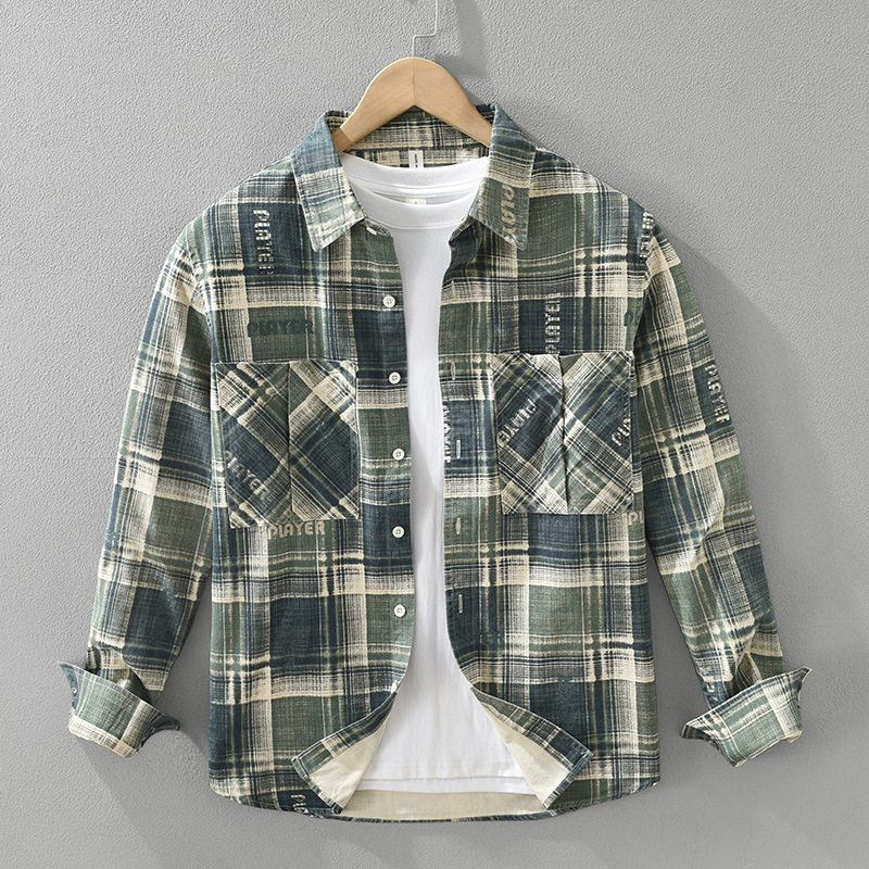 日系潮流格子长袖衬衫男士百搭文艺时尚休闲宽松衬衣外套上衣7382,男装,衬衫,淘宝优惠券,粉丝福利购,淘宝优惠卷