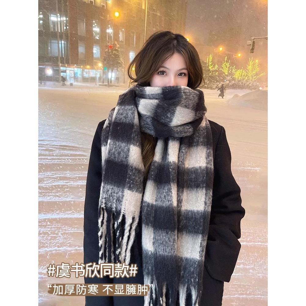 黑白格子围巾女秋冬季2025新款复古百搭高级感加厚保暖情侣围脖男