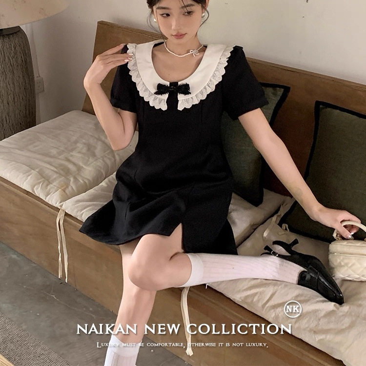 【清仓】奈看【奥黛舞步】法式娃娃领蝴蝶结减龄大圆领气质裙子