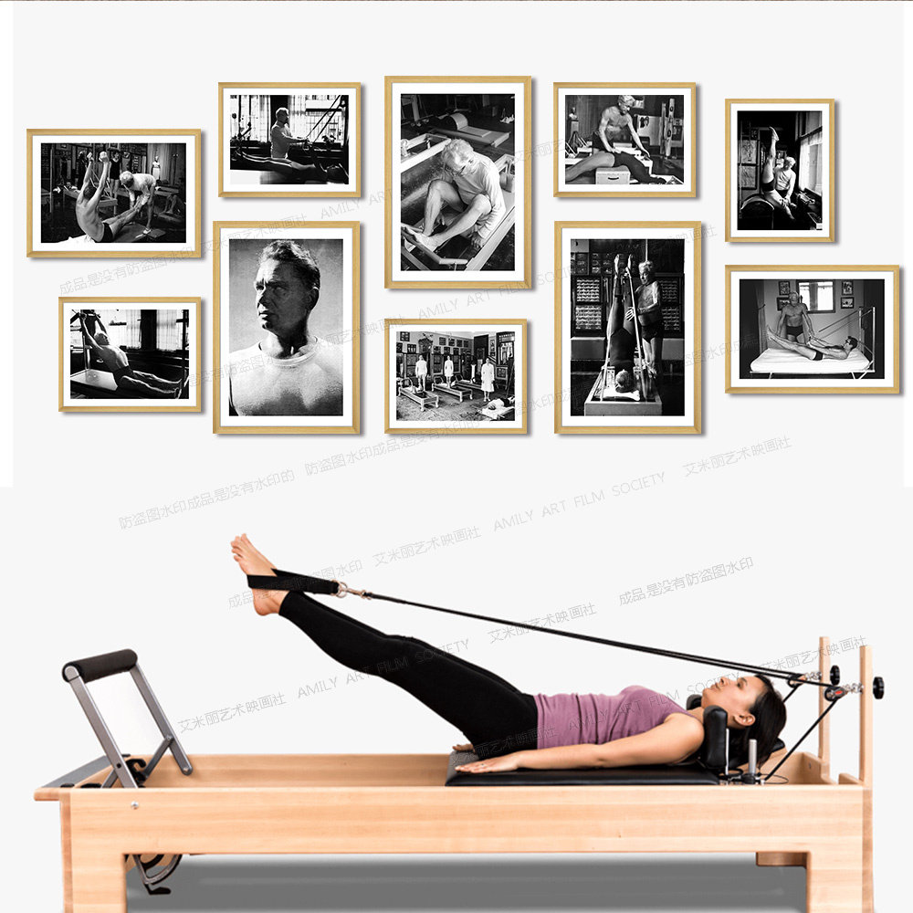 普拉提先生工作室装饰画瑜伽房壁画黑白简约产后馆修复照片墙挂画