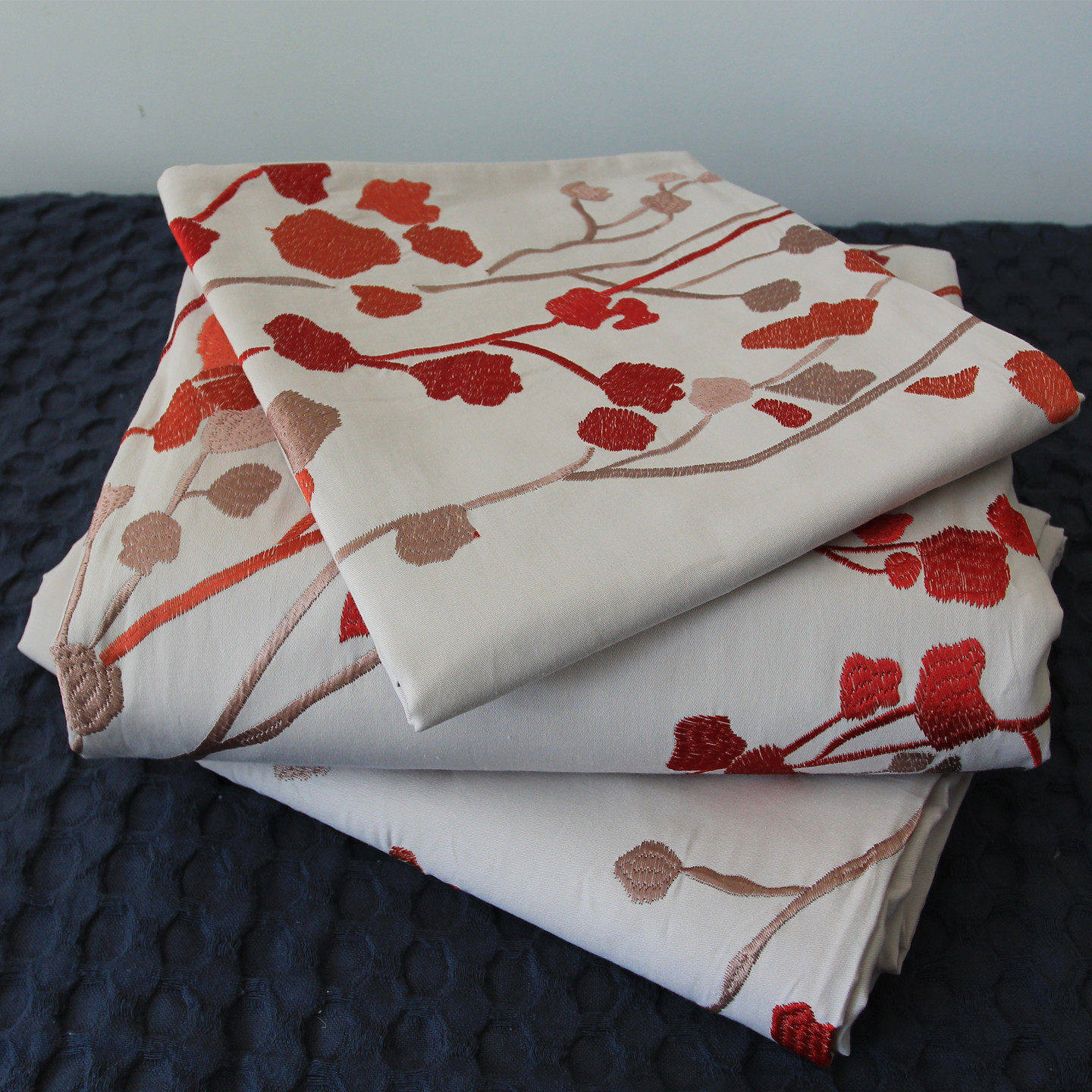 外贸 纯棉被套单件灰色单人绣花双人斜纹刺绣床单被套200*230清仓