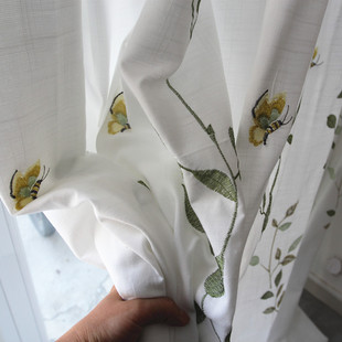 外贸窗帘成品白色绣花窗帘客厅飘窗卧室透光不透影刺绣遮光隔断帘