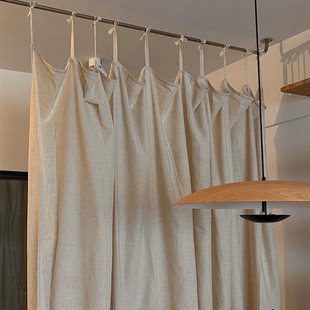 外贸麻布窗帘成品系带款简约时尚现代原麻色窗帘隔断帘遮光帘清仓