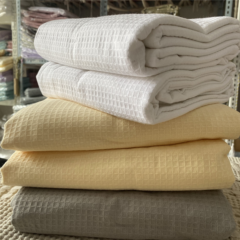 推荐外贸棉质纯色纯棉加厚华夫格蜂巢床单床盖办公室盖毯柔软特价