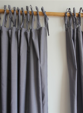 外贸 窗帘成品麻布灰色简约现代纯色客厅卧室遮光窗帘可定制特价