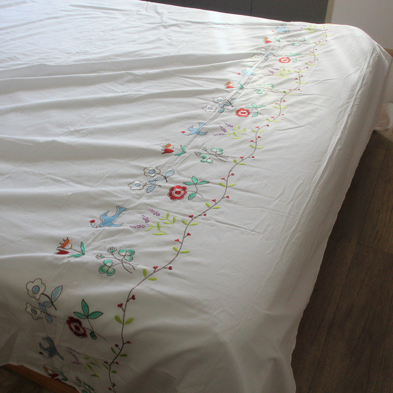 外贸床单单件全棉绣花睡单