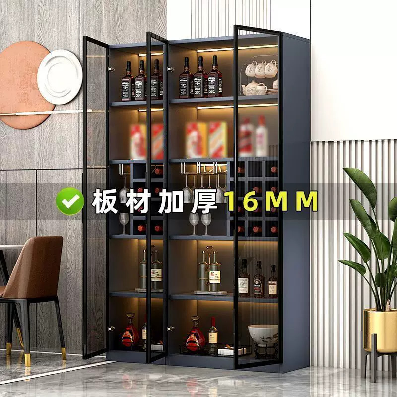 酒柜玻璃展示柜客厅家用书柜置物柜靠墙一体定制实木颗粒板餐边柜
