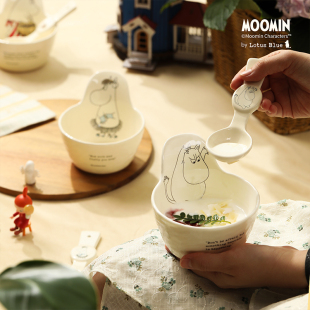 蓝莲花家居moomin姆明餐具奶油风手柄碗一人一碗陶瓷可爱吃饭碗勺