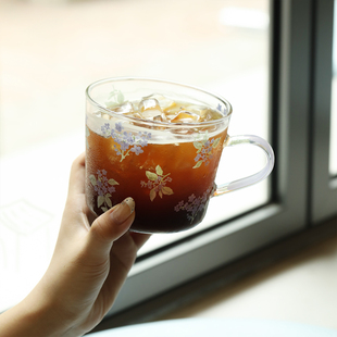 蓝莲花家居高硼硅水杯女士咖啡杯耐高温玻璃杯子家用办公室马克杯