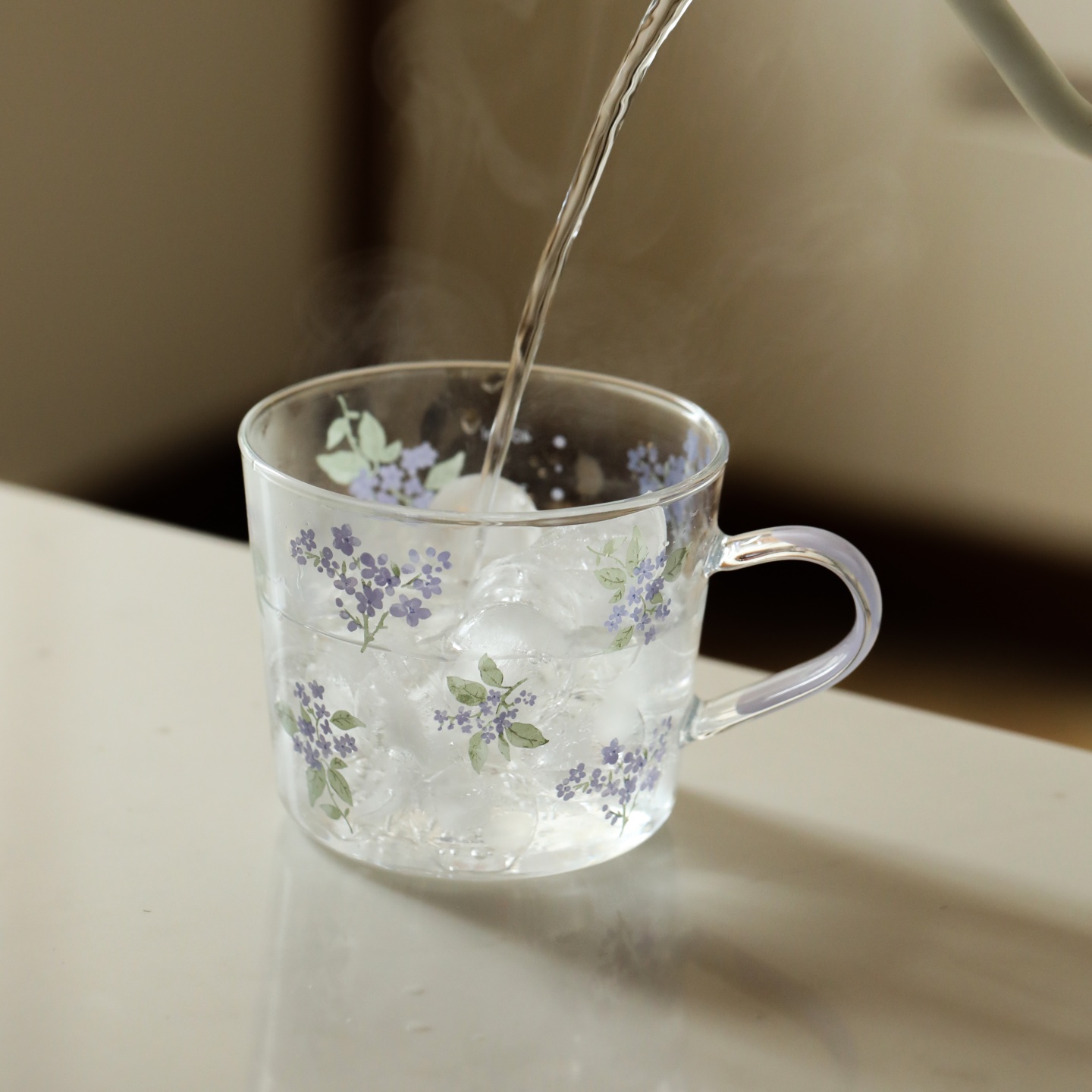 蓝莲花家居牛奶杯酸奶燕麦杯可微波炉加热家用杯子大容量玻璃水杯