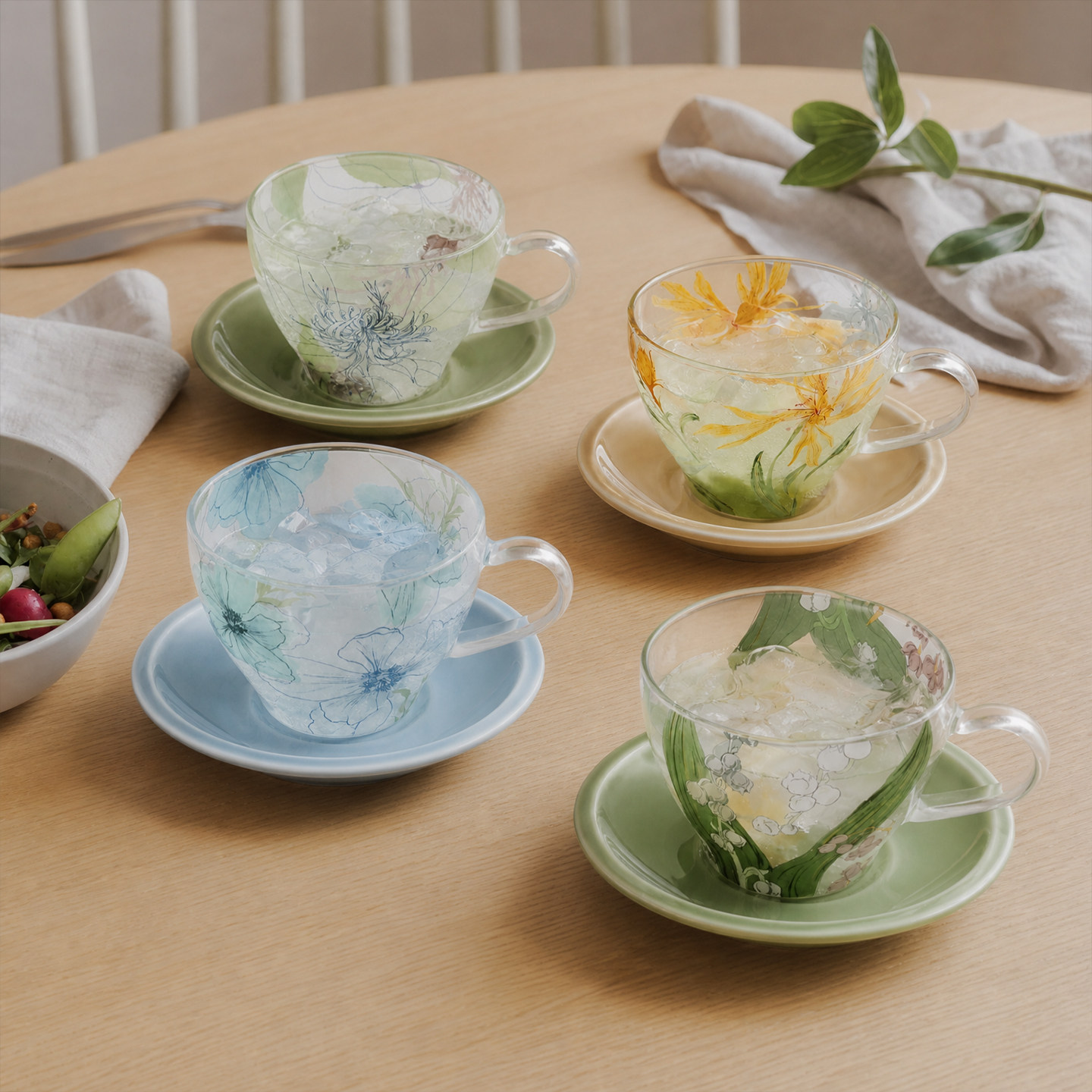 蓝莲花家居高硼硅玻璃水杯茶杯咖啡杯女士高颜值杯子高级感大容量