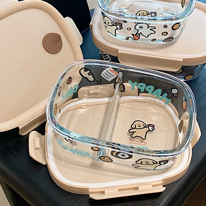 蓝莲花家居保鲜盒玻璃带盖