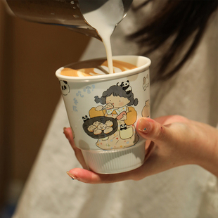 蓝莲花家居高颜值陶瓷咖啡杯水杯马克杯女办公室个人杯子家用带盖