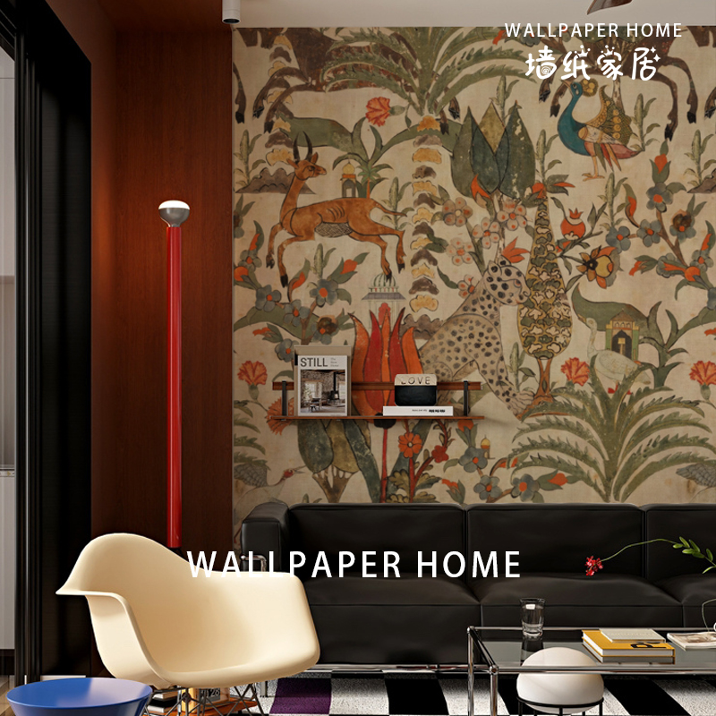 小红书复古法式南洋风墙纸背景墙卧室客厅背景墙无缝壁画壁纸壁布