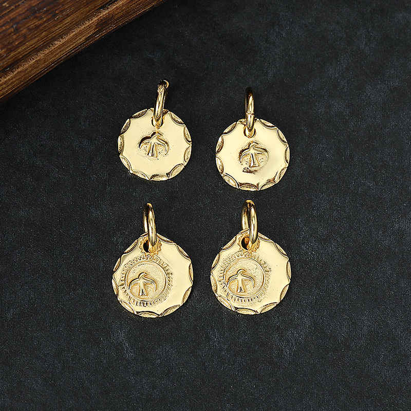 925纯银镀金飞鹰小圆饼吊坠时尚潮流金色飞鸟小挂坠DIY项链银配件