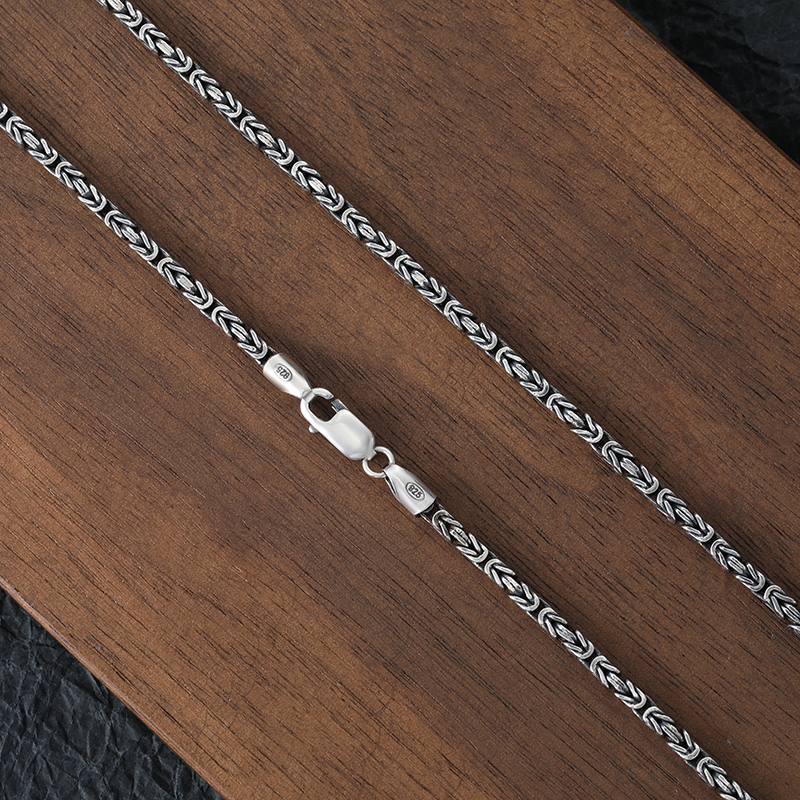 欧美嘻哈潮男肖邦链S925纯银做旧手工编织链子个性龙骨项链毛衣链