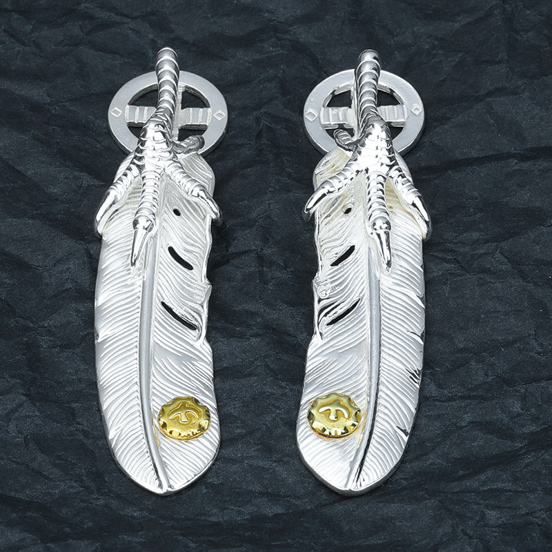 925纯银高桥手工银饰鹰爪十字轮羽毛吊坠印第安点金飞鸟叶子项坠