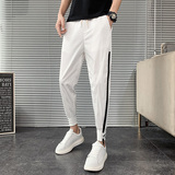 2021夏季新款白色休闲裤潮牌修身韩版拉链束脚裤薄款裤子，男装休闲裤，电商A327