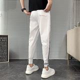 2021夏季新款白色休闲裤潮牌修身韩版拉链束脚裤薄款裤子，男装休闲裤，电商A327