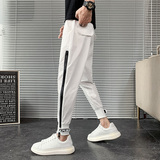 2021夏季新款白色休闲裤潮牌修身韩版拉链束脚裤薄款裤子，男装休闲裤，电商A327