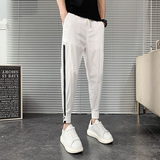 2021夏季新款白色休闲裤潮牌修身韩版拉链束脚裤薄款裤子，男装休闲裤，电商A327